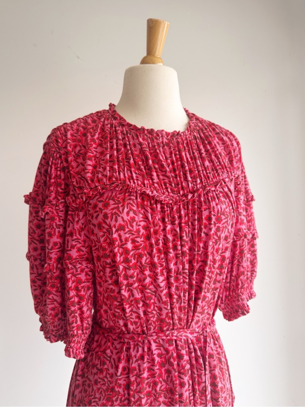 Boden Yoke Detail Jersey Midi Dress Pink Floral Puff Sleeve Size 16/18 - Picture 2 of 7